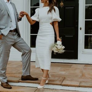 Antonio Melani White Midi Puff Sleeve Dress perfect for anything wedding
